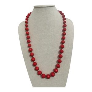 Vintage Red Beaded Necklace with Gold Tone Spacer Beads  1950s 1960s